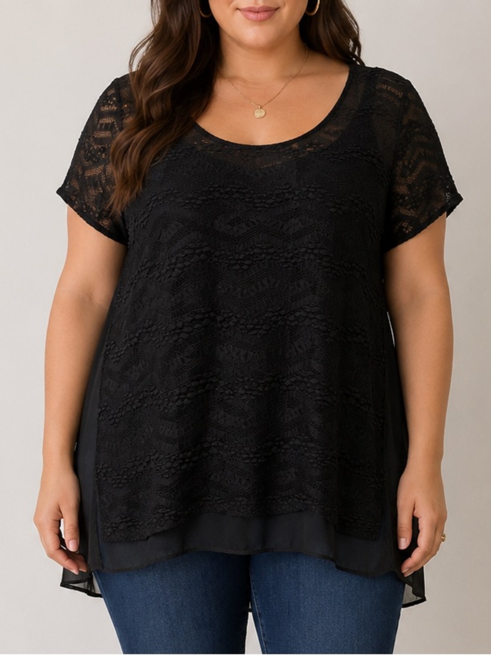 Torrid Lace Front Sheer Back Drapey Fit Blouse Shirt Top Black Size 5X
